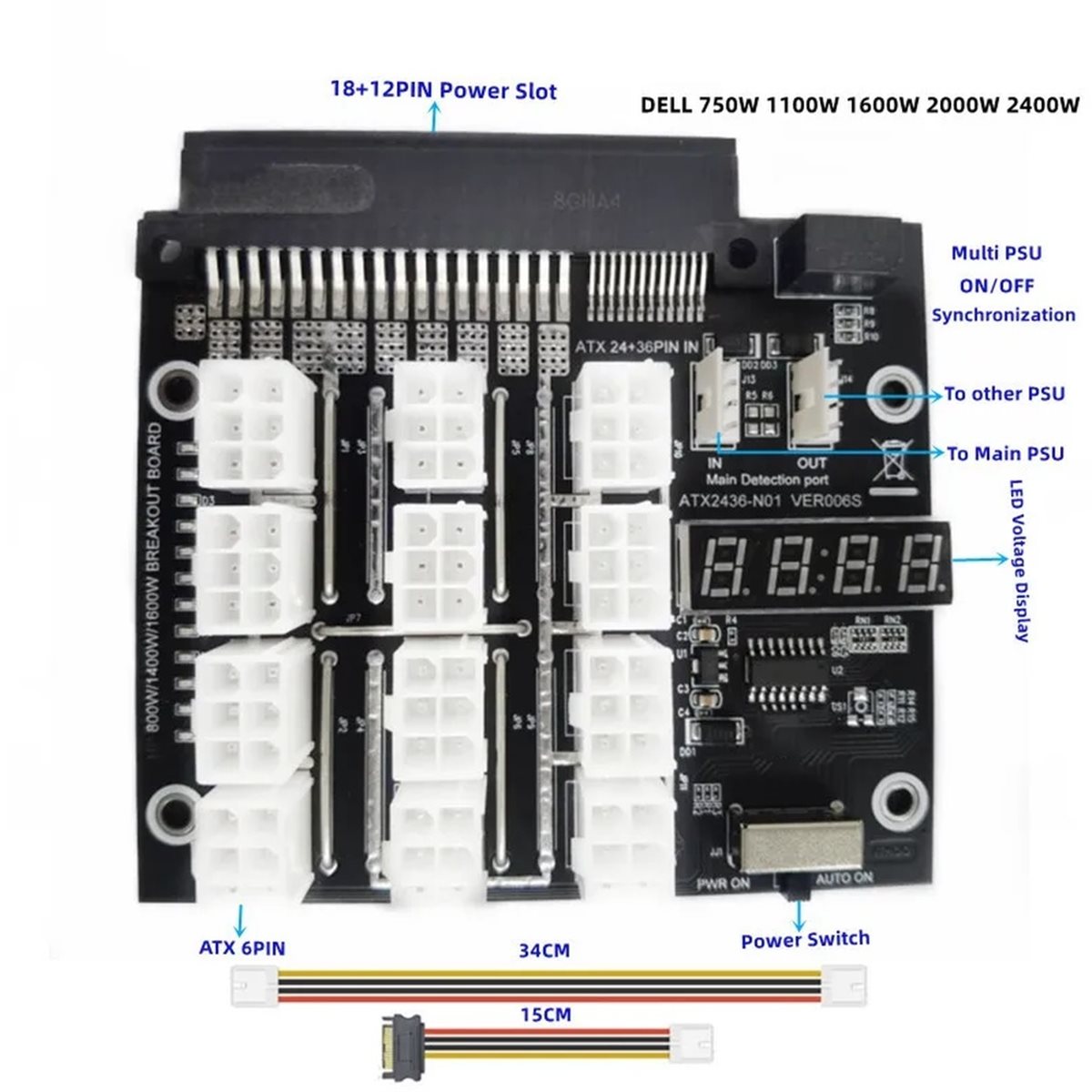 لوحة توصيل M05K بـ 12 منفذ PCI - مراجعة 2400W Server Psu Breakout Board وسعره