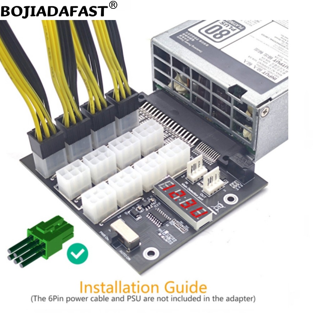 لوحة توصيل 12 * PCI-E 6Pin لال - مراجعة 2400W Server Psu Breakout Board وسعره